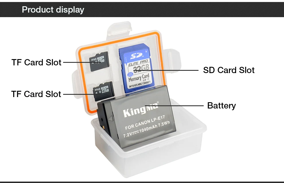 KingMa 5 шт. пластиковый чехол держатель коробка для хранения батарея камеры DSLR LP-E10/NP-W126/BL-N1/LPE12/LP-E17/EN-EL20/EN-EL12/NB-12L/