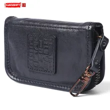 Кошельки для ключей ручной работы из натуральной кожи, оригинальные многофункциональные верхние слойные кожаные сумки для ключей от автомобиля, вместительные кошельки на молнии для монет