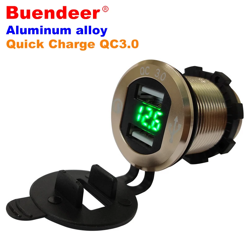 Buendeer QC 3 0 Алюминиевый автомобильный мотоцикл с 2 отверстиями USB-интерфейс адаптер