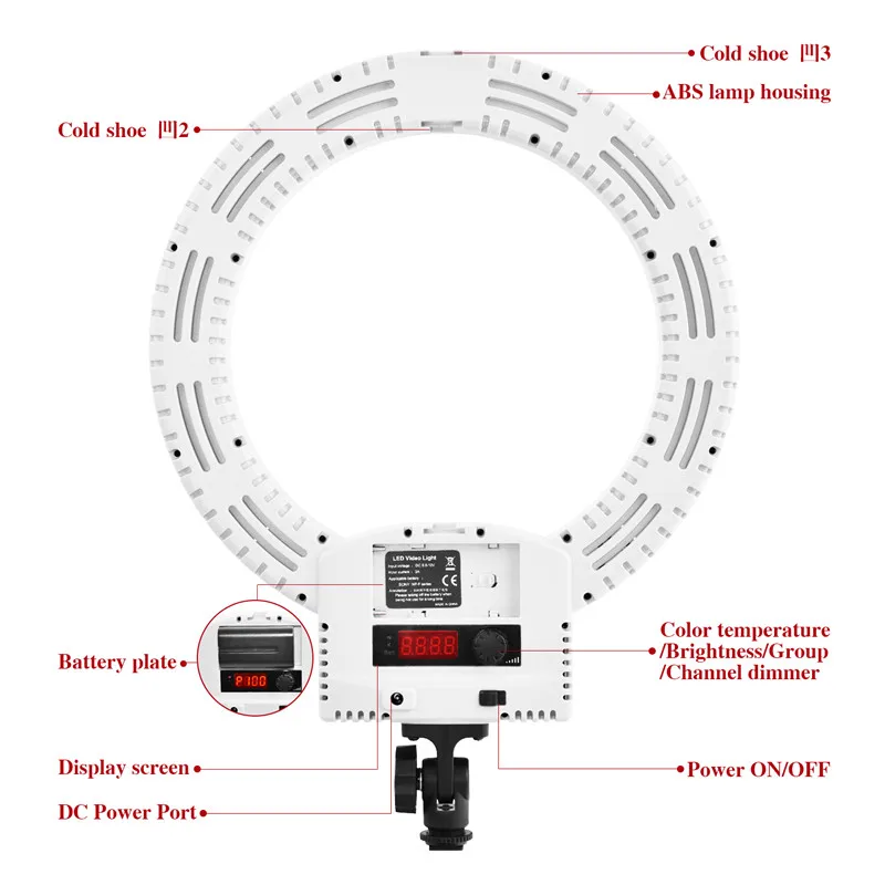 Fosoto FT-12B двухцветное фотографическое освещение 3 Горячий башмак 3200-5600K 240 светодиодов селфи кольцо лампа для телефона камеры Видео Фото макияж