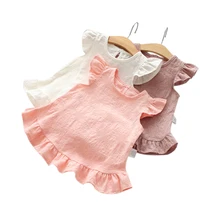 Летние детские блузки для девочек с кружевными оборками на рукавах; топы; повседневные хлопковые рубашки для маленьких девочек; одежда для детей; платье-рубашка