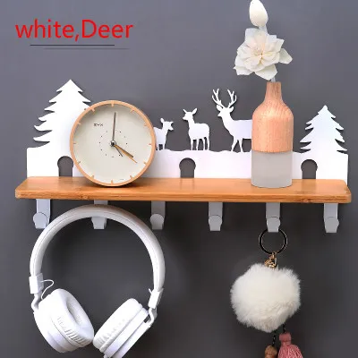 Creative Bamboo Plate Iron Wall Shelf 6/8 Row Hook Coat Hanger Door Hooks Wall Mounted Partition Shelf Deer Piano Swan for Decor - Цвет: 6 hooks