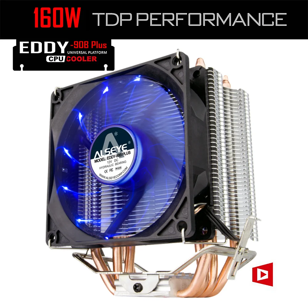 ALSEYE EDDY 90B PLUS 4 Heatpipes Aluminum Heatsink CPU Cooler TDP 160W With 120mm LED Fan