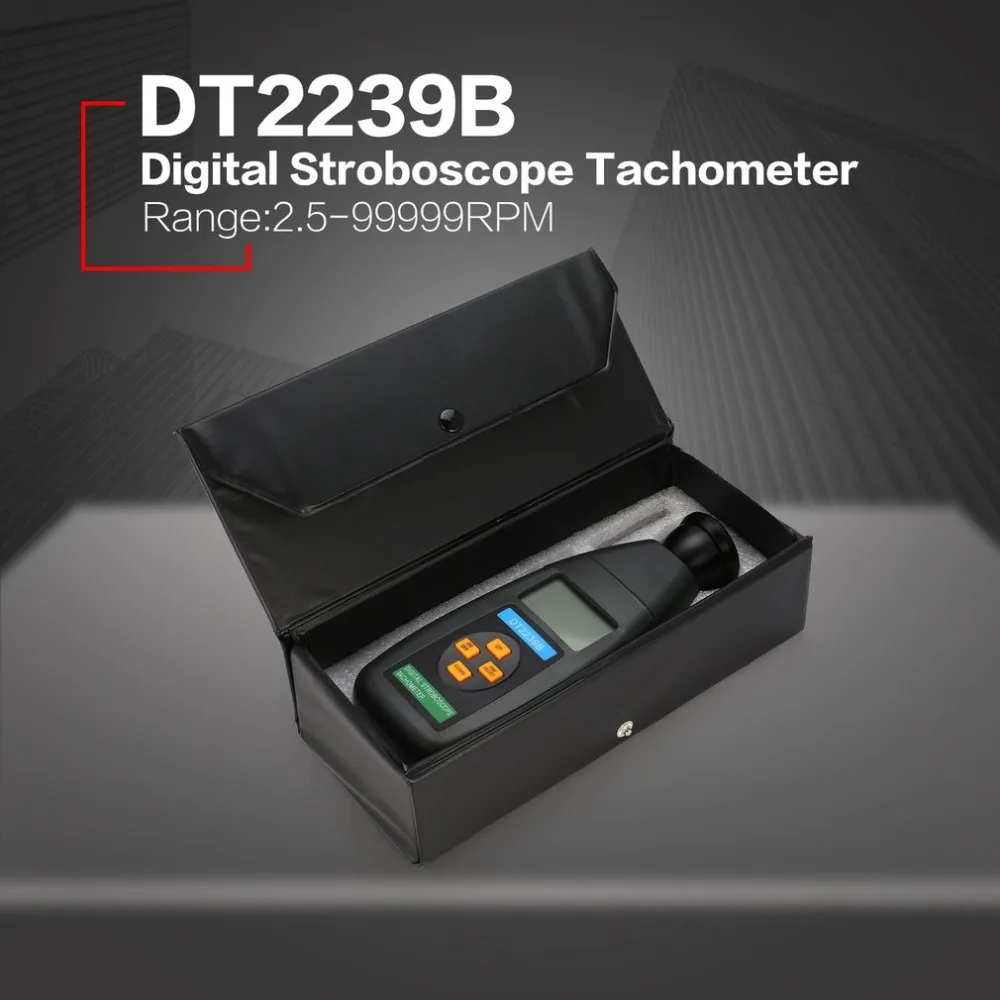 DT2239B цифровой ЖК-дисплей Бесконтактный стробоскопический Тахометр фотоэлектрический датчик оборотов Тестер спидометра 60~ 19999 ОБ/мин