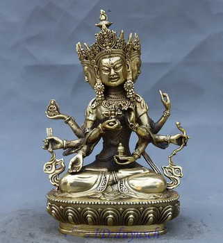 

Crafts statue Buddhsim fane Brass 3 Head 8 Arms Namgyalma Ushnishavijaya Buddha Statue