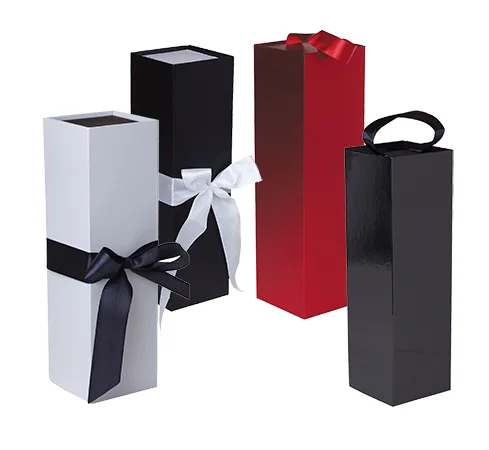 

New product high fashion red wine paper folding square shaped wine bottle glass packaging boxes
