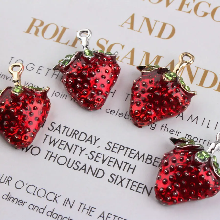 

10pcs cute red Strawberry enamel Charms For earring drop oil drop fruit tag for Jewelry DIY Accessories headdress Pendant