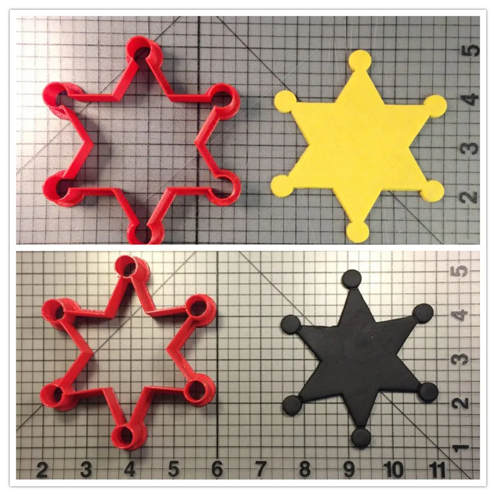 

Sheriff Badge Cookie Cutter Set Fondant Cupcake Top Made 3D Printed Cake Decoration Tools Top Biscuit Molds Kitchen Accessories
