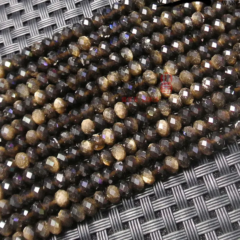2x3mm Natural Gold Obsidiani Stone Beads Faceted Rondelle Spacer DIY Loose For Jewelry Making beads Accessories 15'' Gift |