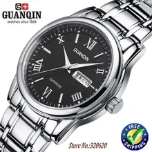 Gros Hommes montres à quartz marque de luxe GUANQIN Lumineux étanche saphir Robe montres en acier montres hommes marque montre