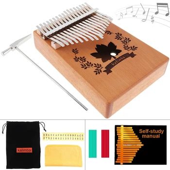 

17 Key Kalimba Mahogany Thumb Piano with Maple Leaf Sound Hole Mbira Natural Mini Keyboard Instrument