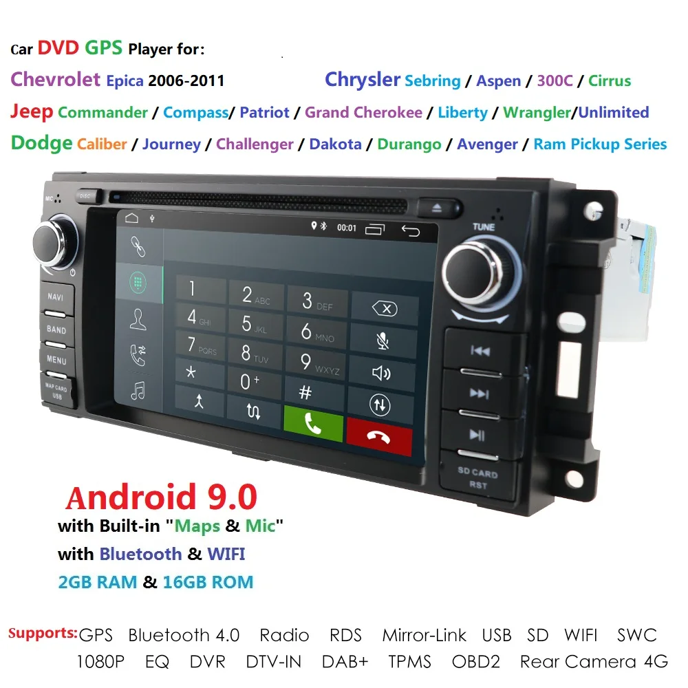 HIZPO 4 ядра 2G+ 16G Android 9,0 автомобильный DVD для Jeep Cherokee 2009 2008 2010 Wrangler автомобильный стерео для Dodge радио для Chrysler DAB SWC