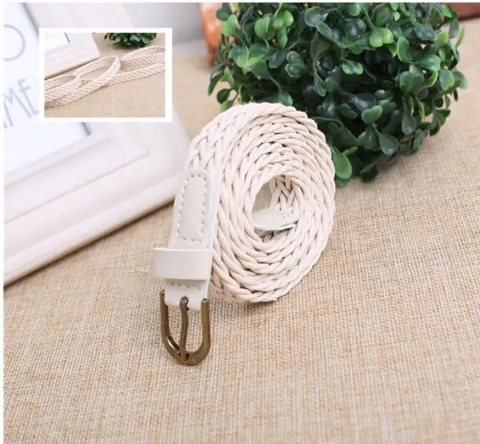 

10x Fashion Womens Vivid Braided Casual PU Leather Narrow Thin Buckle Strap Waist Belt Candy Skinny Waistband Belt For Women