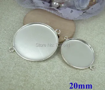 

20mm New Silver Plated Brass Blank Round Bezel cups w/ 2 Loops Disc Cabochon Pendant Connectors Settings DIY Findings Wholesale