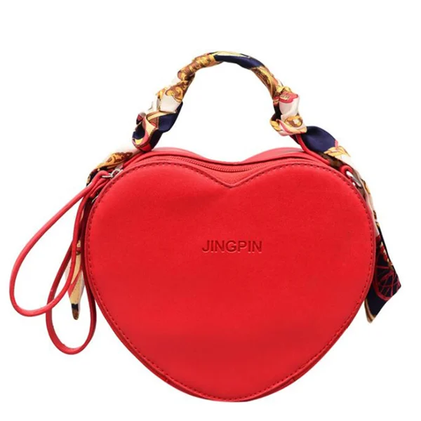 Модный дизайн в форме сердца Женская сумка через плечо из искусственной кожи Сумка через плечо для девочек шикарная Сумочка с шарфом ручкой - Цвет: Red
