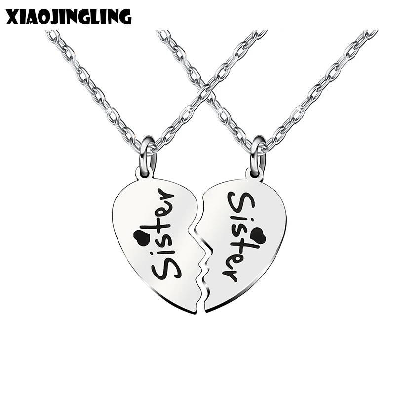 

XIAOJINGLING 2 Pieces Broken Heart Necklaces Best Sister For Women Friendship Necklace Pendant Fashion Necklace Trinket Present