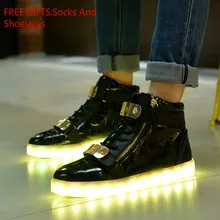 SexeMara Brand 2016 USB Charging LED Lights Fashion Lighted Shoes Step 7 Colorful Shining Shoes Ghost Dance Shoes Lovers+ a gift