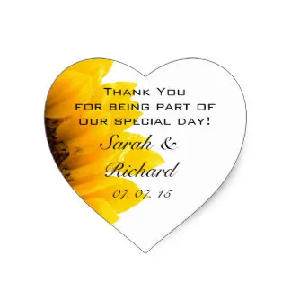 

3.8cm Sunflower Thank You Hearts Wedding Favor Stickers