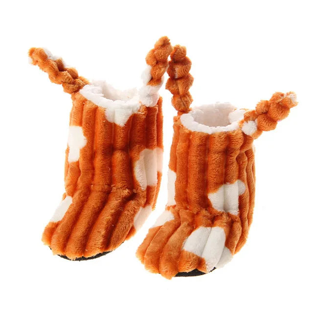 Jufoyu/Новинка года; Домашние фланелевые плюшевые домашние тапочки для малышей; тапочки с милым мультяшным кроликом; деревянные тапочки - Цвет: Оранжевый