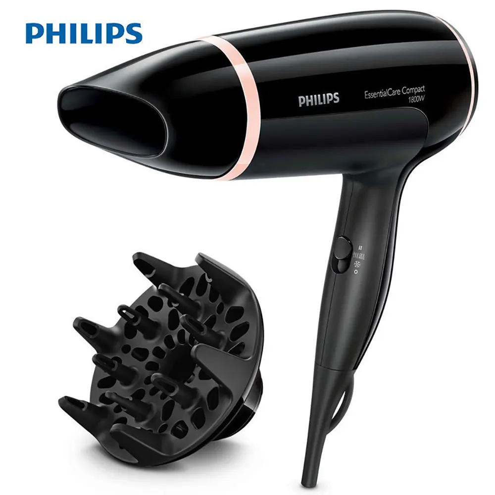 Фен PHILIPS BHD009/05 бытовой фен с высокой мощностью горячего и холодного воздуха 1800 Вт Постоянная температура Уход за волосами 3 шестерни - Цвет: Черный