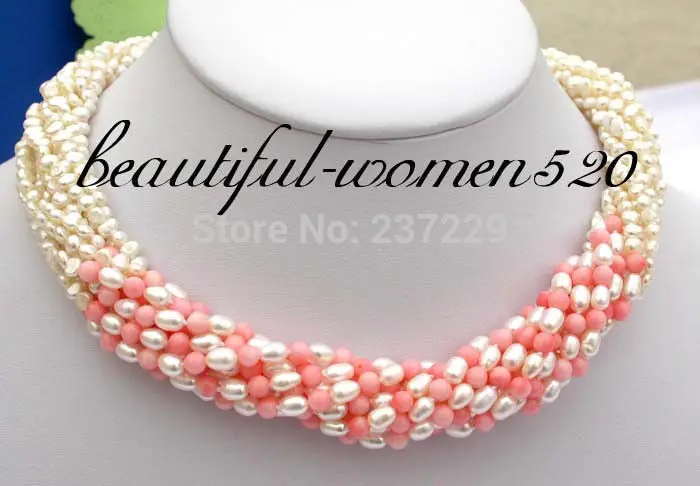 

HOT## Wholesale XSZ2014 ^^Luster 10strands baroque white freshwater pearl pink coral necklace