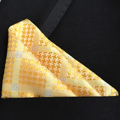

2017 Wedding Pocket Square Yellow with White Plaids Diamonds Men Handkerchief to Match Tie Gravata
