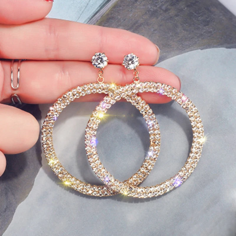 

Fashion exaggerated geometric round rhinestone earrings for women