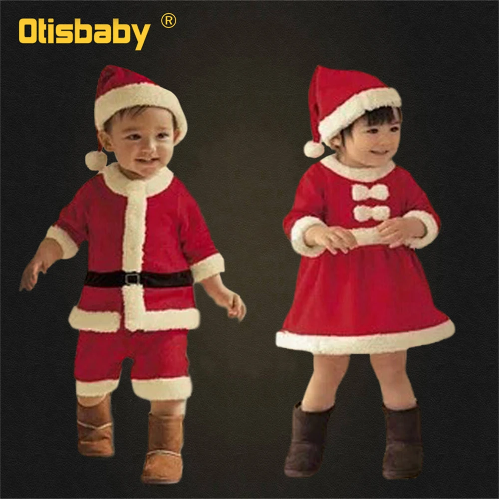 

0-12T New Year Kids Santa Claus Cosplay Costume Carnival Party Christmas Girls Red Dress Baby Boys Xmas Clothing Set Halloween