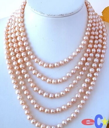 

FREE SHIPPINGLONG 100" 9MM PINK ROUND FW CULTURED PEARL NECKLACE