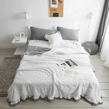 

Princess style Pure Color Summer Quilt Bedspread Blanket white Comforter soft Bed Cover Twin full Queen Quilting lace bedclothes