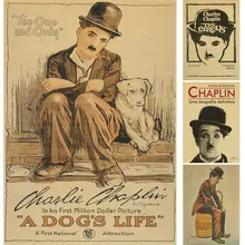 ВИНТАЖНЫЙ ПЛАКАТ Чаплин комедии не слепо Следуйте за украшением персонажа ретро крафт-бумага, голливудский плакат со сценами из фильмов