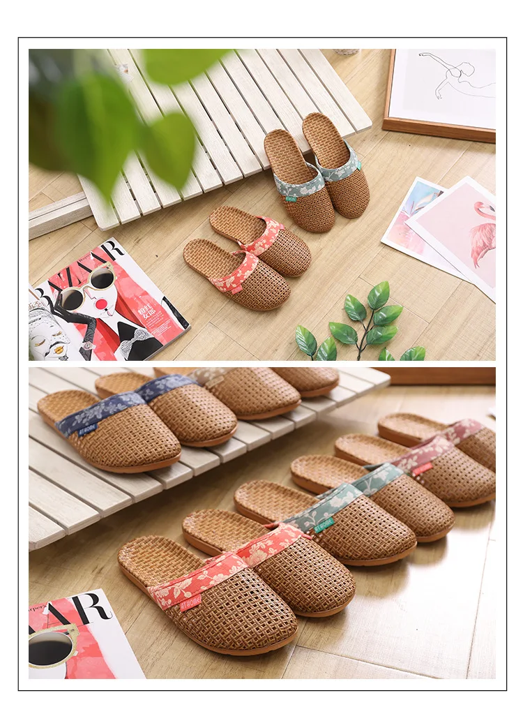 FAYUEKEY 2019 New Summer Home Cane Linen Flax Slippers For Men Beach Breathable Non-slip Slides Sandals Flat Shoes