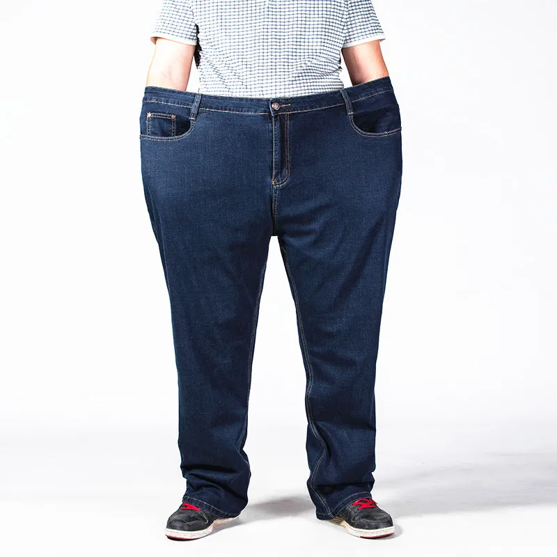 Весенние и летние высокоэластичные джинсы прямые свободные большие размеры с высокой талией длинные брюки мужские толстые брюки