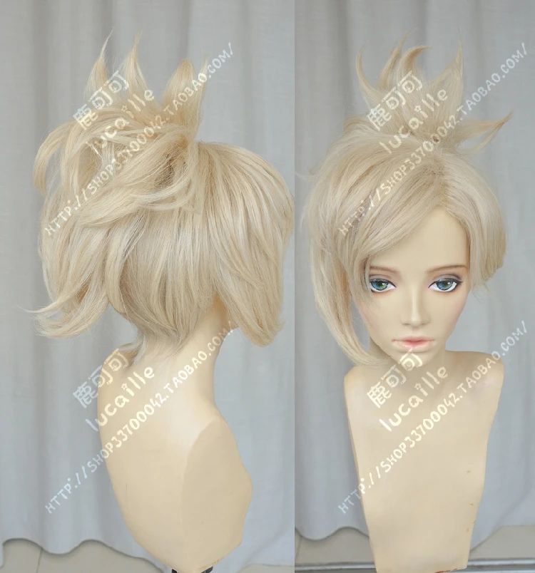 Game OW Angela Mercy Wig Short Linen Blonde Clip Ponytail Heat Resistant Sythentic Hair Cosplay Costume Wigs