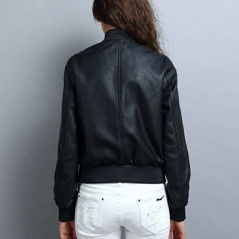 Fashion short design leather jacket women faux leather clothing coat zipper stand collar slim autumn winter 2017 leather jackets