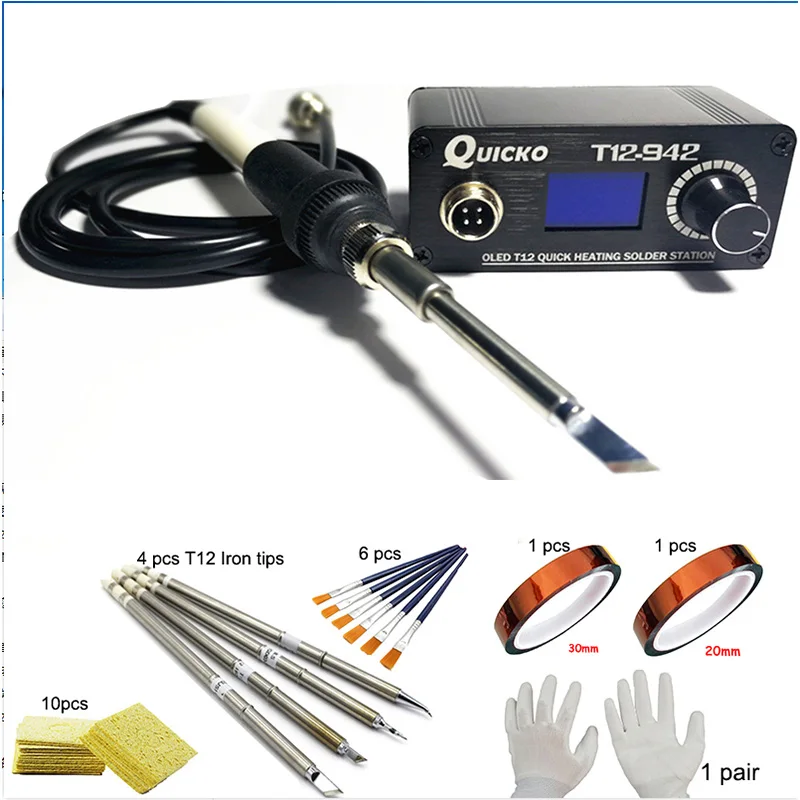 Портативный цифровой электронный паяльник T12 QUICKO 942 сварочный станок SMD для