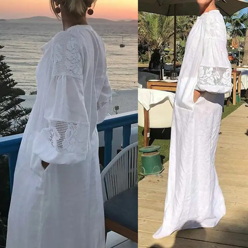 white long sundress with sleeves