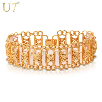 

U7 Unique Design Hollow Bracelet For Men/Women Gold Color Vintage Big Link Chain Bracelet Fashion Jewelry H569