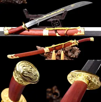 

Red Wood Saya/Dragon Theme Chinese KungFu Broadsword WuShu Da Dao Sharp High Carbon Steel Handmade Qing Saber Sword
