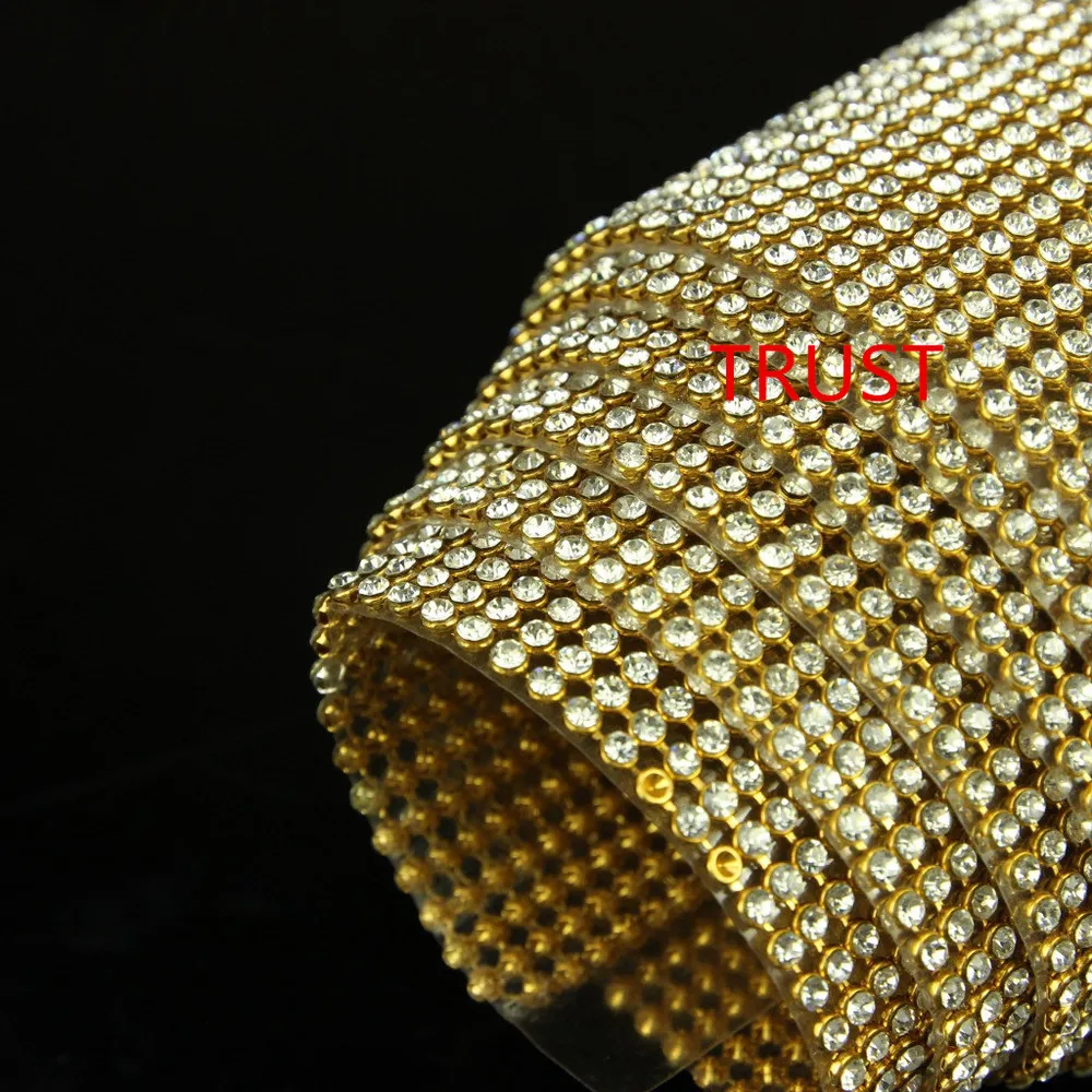 Hot Fix Crystal Rhinestone Mesh with 3mm Clear Stone in Light Golden