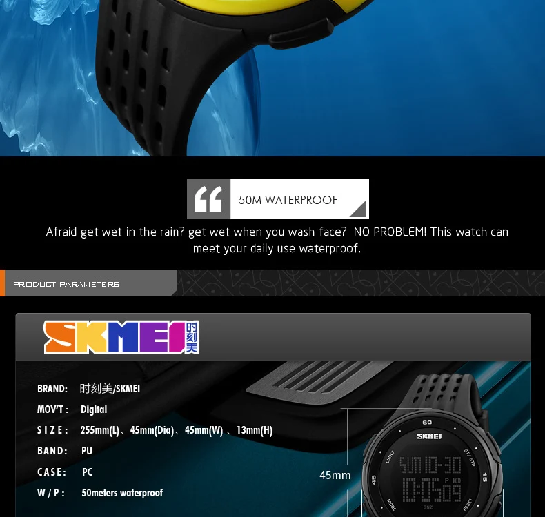 impermeável com visor led, cronógrafo, alarme, calendário,