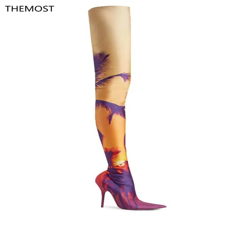 

ARQA2019Europe's latest fashion exclusive customized women's elastic boots printed ladies fine with pointed size 34-48 shoes