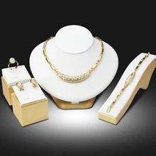 Dubai Gold Plated Jewelry Sets Nigerian Wedding African Beads Crystal Bridal Jewellery Set Rhinestone Ethiopian Jewelry