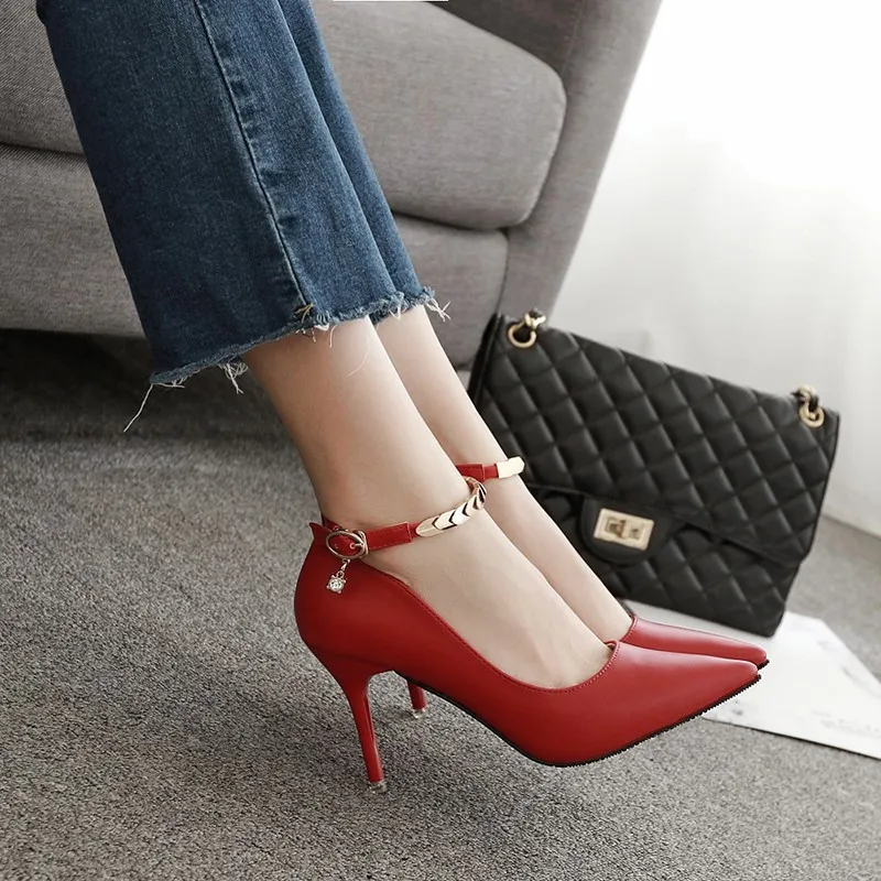 

New Womens 10cm Thin High Heels Satin Silk Pumps Female Elegant Sweet Heels Shoes Scarpins Buckle Cheap