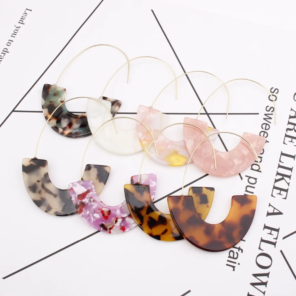 Fashion Statement Tortoiseshell Earrings Leopard Print Acetate Resin Acrylic Za Semicircle Geometric Earring Pendientes Women
