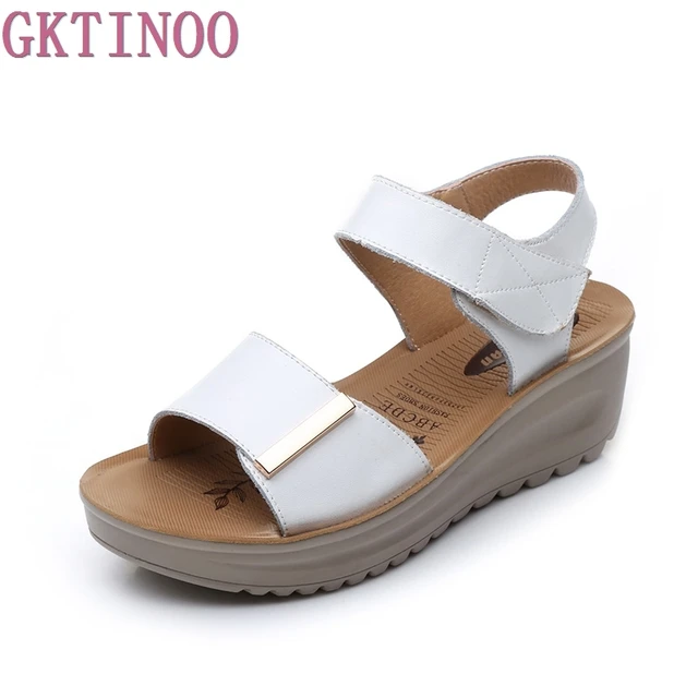 GKTINOO summer sandals female genuine leather women casual comfortable wedges shoes sandals women summer shoes