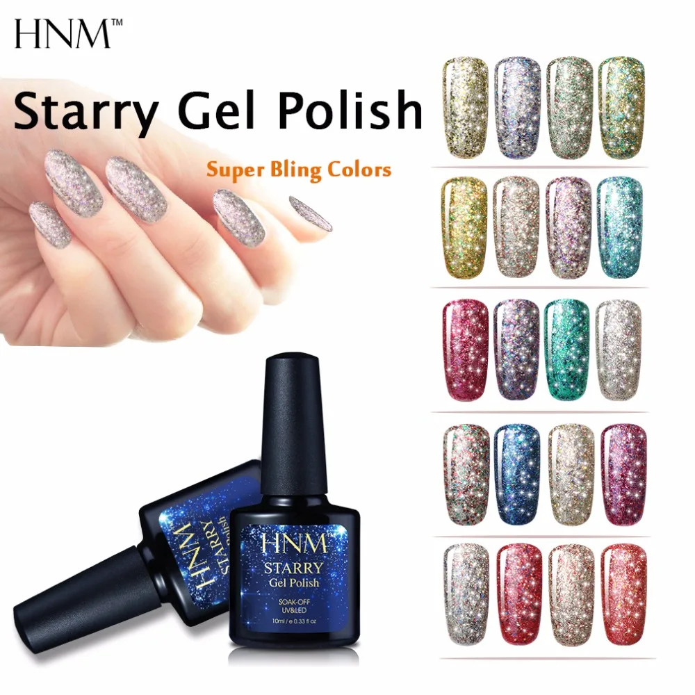 HNM 10ML brillo estrellado esmalte de uñas barniz Semi permanente gelatina 30 colores estrellado estampado DIY uñas arte