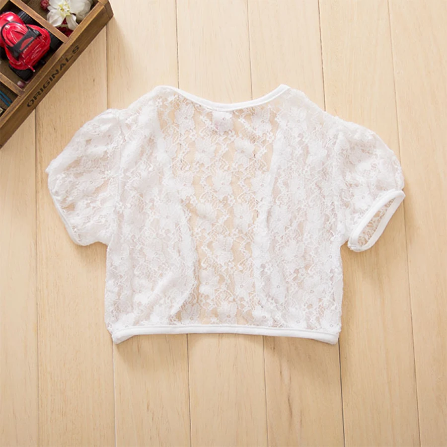 

New Summer girls Lace Short Vest Cardigan dress Shawl for girls V-Neck Baby outwear All-match Short Sleeved Shawl KC-1806