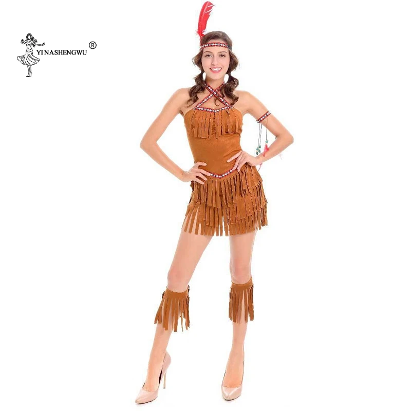 Хэллоуин Косплэй костюм кисточкой индийские для этнических танцев платье Для женщин родной в индийском стиле принцессы племени сценические костюмы для сцены для девочек