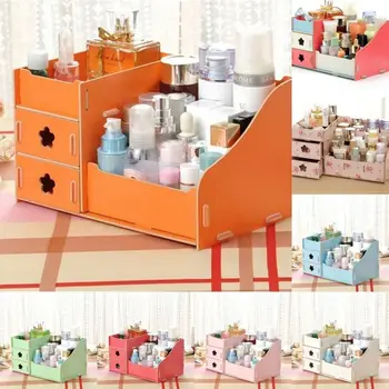 

New DIY Desk Wood Storage Box Case Organizer For Cosmetic Storage Jars Home Decoration Accessories Hot